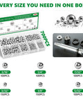 700 Piece Chrome Steel Bearing Balls Set G25 High Precision Imperial Sizes 1/4 7/32 3/16 5/32 1/8 3/32 in case