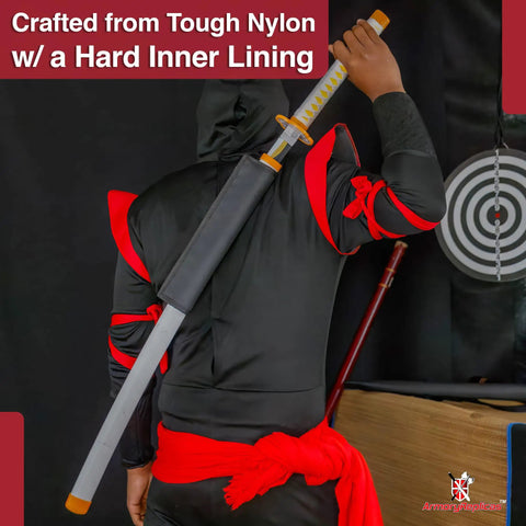 Person holding Foam Katana Sword For Practice Bokken Shinai Style Training Sword With Mini Nylon Carrying Case Durable Nylon Construction