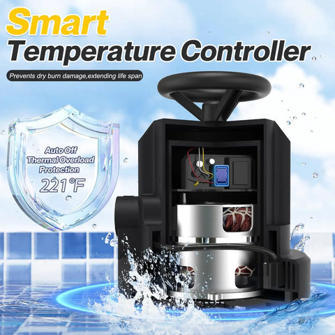 Real Heavy Duty Submersible Sump Pump 1 Hp 5000 Gph Automatic Water Discharge System showing internal smart temperature controller.