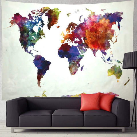 Watercolor World Map Tapestry For Home And Classroom Dope Educational Geography Wall Hanging Decor Colorful World Map Art