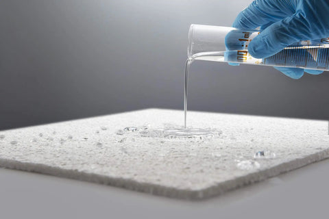 Liquid poured on Ultra Slim Aerogel Insulation Padding 9.8 Inch Square Pack Of 10 0.1 Inch Thick Heat Shield surface