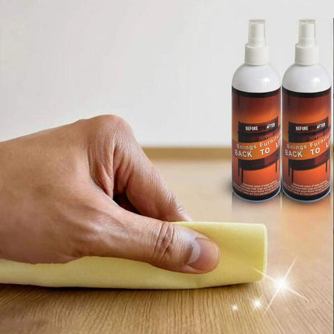 Hand polishing wood surface with Wooden Repair Spray Quick Fix Scratch Remover For Tables Beds Floors 120Ml Instant Repair Paint.