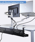 Under Desk Cable Management Tray Kit With Horizontal Design Extends Up To 41 Inches No Drill C Clamp Mount with monitor setup