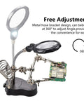 3.5X12X Helping Hands Soldering Station With LED Light And Alligator Clips, Magnifier Stand, adjustable for precise work