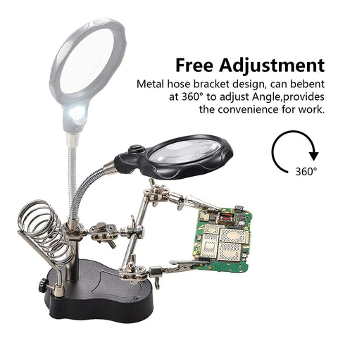 3.5X12X Helping Hands Soldering Station With LED Light And Alligator Clips, Magnifier Stand, adjustable for precise work