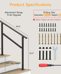 Built Solid As A Rock Wrought Iron Handrail For Outdoor Steps, 40.6 inches, 8mm diameter for easy DIY installation.