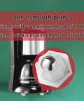 Self Adhesive Mini Caster Wheels for Small Kitchen Appliances, showing white 360° swivel ABS wheels next to appliance.