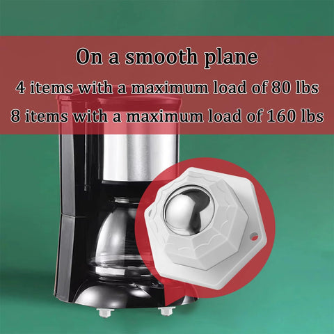 Self Adhesive Mini Caster Wheels for Small Kitchen Appliances, showing white 360° swivel ABS wheels next to appliance.