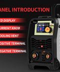 Front panel of 110/220V MMA Arc Welder 160A Stick Welder with LED display, current knob, and connectors