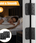 Image of Six Pack Self Closing Door Hinges 4 Inch Black Ball Bearing Matte Black Spring Loaded Hinges installed on bedroom door.