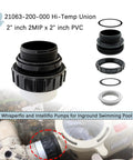 4 Pack 2 Inch Hi Temp Unions For Pool Pumps 2 MIP To 2 PVC union fittings displayed against pool equipment background