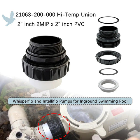4 Pack 2 Inch Hi Temp Unions For Pool Pumps 2 MIP To 2 PVC union fittings displayed against pool equipment background