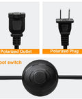 Hands Free Foot Pedal Switch With 6 Foot Extension Cord And Polarized Plug, Heavy Duty Foot Control For Lamps Tools And Appliances, Easy On Off Power Switch For No Hands Operation; polarized plug and foot switch close-up