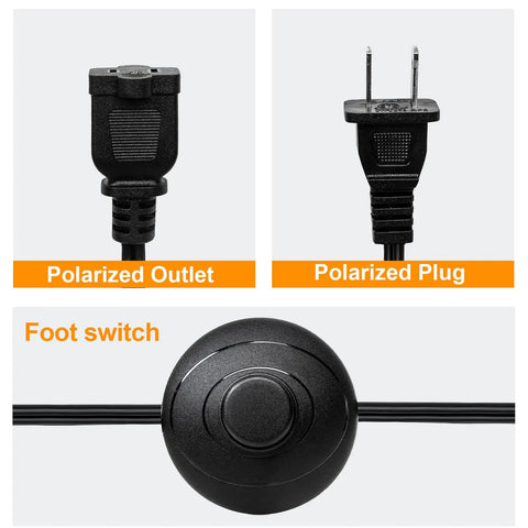 Hands Free Foot Pedal Switch With 6 Foot Extension Cord And Polarized Plug, Heavy Duty Foot Control For Lamps Tools And Appliances, Easy On Off Power Switch For No Hands Operation; polarized plug and foot switch close-up