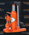Heavy Duty 5 Ton Hydraulic Toe Jack Dual Stage Lift For Industrial Lathes And Milling Machines Ultra Low Profile Claw Design with detailed parts.
