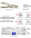 Stainless Steel Snap Fastener Kit, 200 Pieces With 15mm Snap Caps, Includes Hole Punch Pliers And Setting Tools For Canvas Tarps And Garments, All In One Diy Fastening Set For Repairs And Projects. Illustrated components include pliers and fasteners.