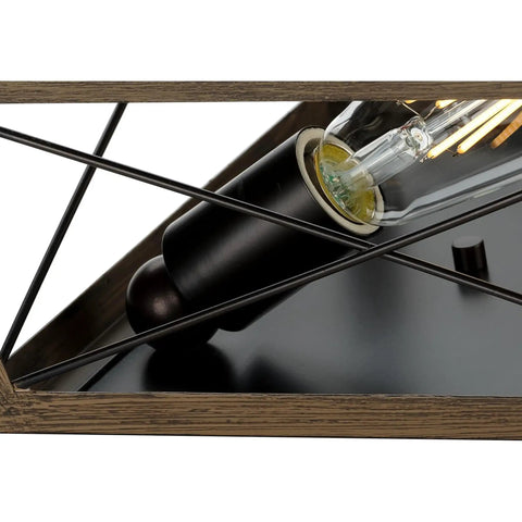 Close-up of bulb in Two-Light Briarwood Flush Mount Ceiling Light In Antique Bronze With Faux Wood Oak Finish, 12 By 6 Inch