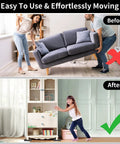 Demonstration of ease using 5 Inch Square Felt Furniture Movers Sliders Eight Pack Reusable Heavy Duty Moving Pads for couches