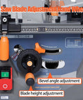 Detailed view of the saw blade adjustment hand wheel on the 8.5 Inch Dust Free Table Saw With Beast Mode Motor.