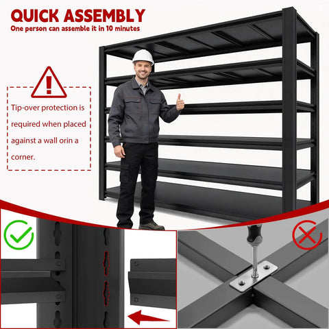 Heavy Duty Garage Shelving 6 Tier Steel Storage Rack 6000 Lbs Capacity Built Like A Tank Adjustable Metal Shelf Unit with quick assembly