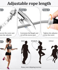 Illustration showing adjustable rope length steps for Weighted Jump Rope With Ball Bearing System 1 Lb Tangle Free Rapid Speed Rope.