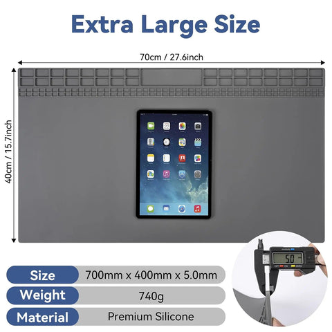 Beefy Extra Large Soldering Mat For Electronics Repair 932F Heat Resistant Silicone Workbench Pad 27.6 X 15.7 Inches