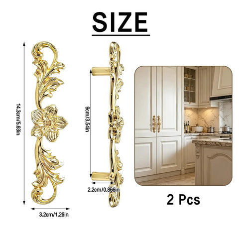 Upgrade Your Furniture Game Now With These Hella Charming Golden Floral Cabinet Handles And Vintage Drawer Pulls Designed To Bring Major Retro Swagger To Dresser Drawers And Bedroom Wardrobe Cabinetry Projects Instantly. Golden floral cabinet handle 14.3cm x 3.2cm for furniture.