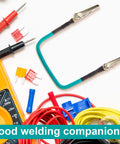 4 Pack No Hands Wire Holders For Soldering Green Helping Hands Clip Holders on a workbench with tools and wires
