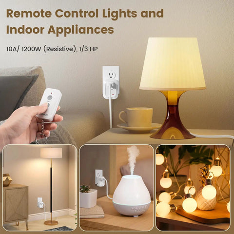 Wireless Light Switch Remote Kit For Lamps And Fans No Wiring Needed, 100 Ft RF Range with handheld remote in use