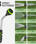 Heavy Duty Metal Garden Hose Wand With 8 Spray Patterns 15 Inch Long Nozzle Sprayer Thumb Flow Control Pro Grade Quality