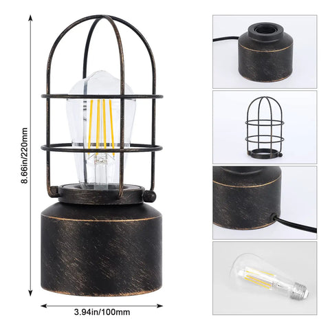 3 Way Dimmable Touch Table Lamp For Small Spaces Industrial Bedside Lamp With Steampunk Antique Vibe, bulb and base details
