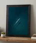 Framed Canvas Wall Art Aerial Rowing Scull In Deep Teal And Navy Ocean Hues With Floating Illusion Modern Black Frame, 8x10 Inches