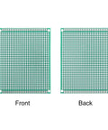 Front and back view of Three Pack 7x9 Cm Double Sided PCB Board Prototyping Proto Board for DIY Soldering, FR-4 glass fiber, pre-tinned holes.