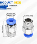 10 Pcs Push To Connect Fittings For 0.16 Inch OD Tubing, 1/8 NPT Male, Nickel Plated Brass Straight Pneumatic Quick Connect Adapters, Air Line Connectors For Pneumatic Systems, Blue