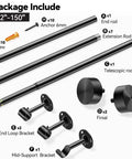 Heavy Duty Adjustable Curtain Rod 32 To 150 Inches Black 1 Inch Diameter Extra Long Window Rods With Aluminum Finials package contents