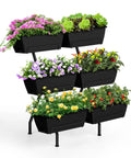 Vertical Raised Garden Bed With Six Planter Boxes, Freestanding Metal Frame, Elevate Your Herb Garden With Water Drainage, Patio Ready For Balcony Or Backyard, Black