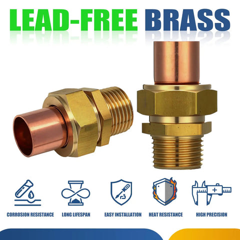2 Pack One Half Inch Copper Pipe Union Sweat To Male Iron Pipe Threaded Brass Fitting Lead Free