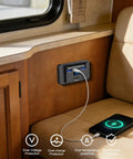 Slick 2 Pack 12V USB Outlet With Voltmeter And Four Fast Charging Ports PD 36W QC 18W Surface Mount Charger Socket installed in RV.