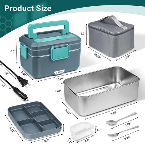 Electric Lunch Box For Adults, 100W 3.5L Two-Layer Heated Food Warmer With 304 Stainless Steel, Portable 12V 24V 110V Use, Grey