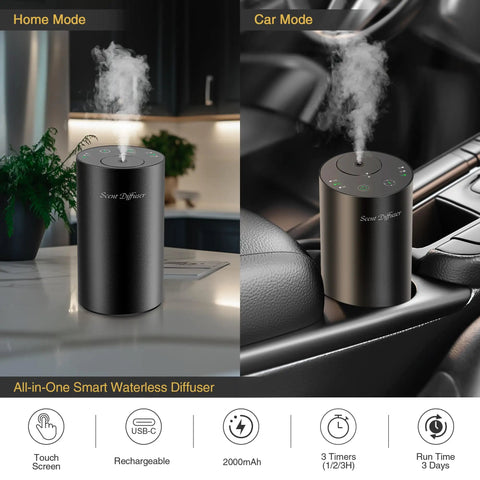 No Water Needed Nebulizing Diffuser Starter Kit With Battery Powered Mini Scent Machine Including 3x20ml Essential Oils For Home Car Office Use Portable Black in home and car settings