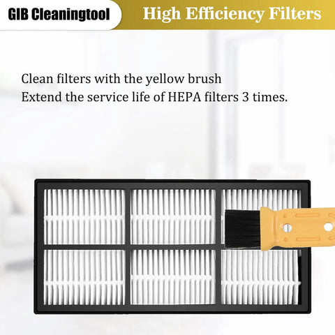 Roomba Replacement Parts Kit For 800 And 900 Series 17 Piece All In One Bundle With Rollers Filters Side Brushes Screws Tools Compatible With 805 860 861 864 866 870 871 880 890 891 960 961 964 980 981 985 showing a filter and cleaning brush