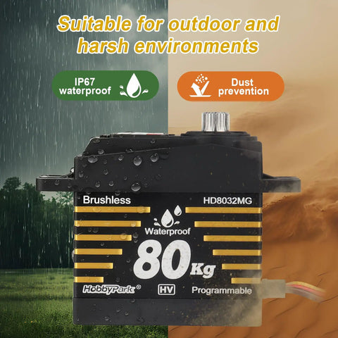 Beefy Waterproof 80kg Servo With Brushless Motor High Torque outdoor image showing dust and water resistance, suitable for RC vehicles