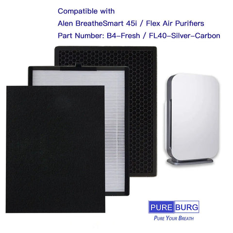 Replacement Filter Pack For Alen 45i And Flex BreatheSmart Air Purifiers, Keeps Your Air Fresh With 1 H13 True HEPA + 4 Activated Carbon Pre-Filters, B4-Fresh FL40-Silver-Carbon Compatible, Captures 99.97% PM2.5 Dust VOCS Odor