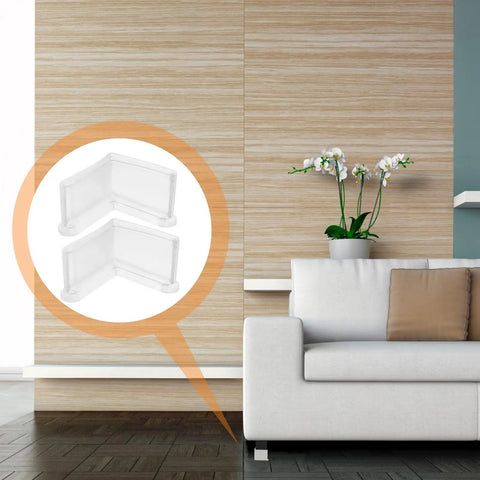 8 Piece Rubber Furniture Angle Foot Pads And Corner Protectors For L Shaped Edges in a modern living room setting with couch.
