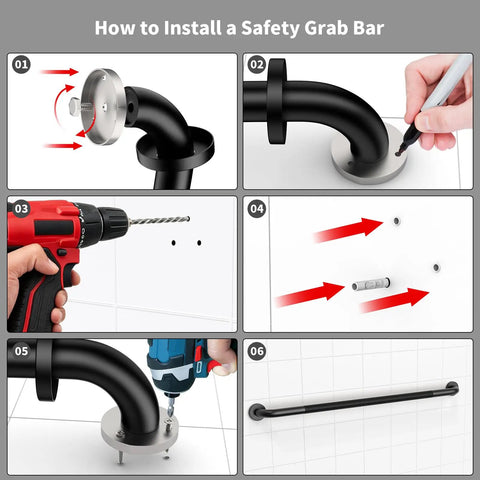 How to Install Hella Sturdy Extra Long Matte Black Safety Grab Bar Featuring Knurled Anti Slip Grip and Premium 304 Stainless Steel.