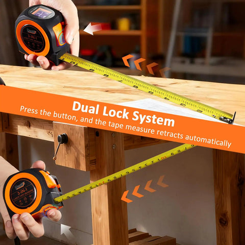 3-in-1 Laser Tape Measure With 197 Ft Laser Range And 16 Ft Manual Tape, Digital Level, Handy Distance Meter For Home Improvement, DIY Projects, Quick Accurate Readouts, measuring wood table