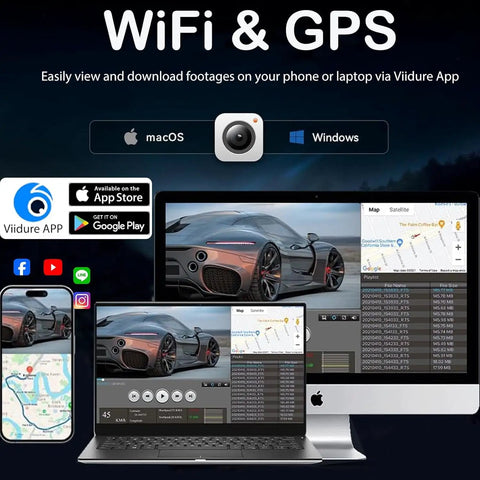 WiFi & GPS features of All In One Mirror Dash Cam for Car with Crisp 4K Front and 2.5K Rear IMX335 on various devices