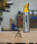 Matchfit Dovetail Clamp Bundle 4 Pack Exclusive DVC-538MB-50 With One Half Inch Dovetail Router Bit on wooden board