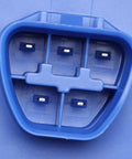 Close-up view of a blue connector for Top Shelf Oem Standard Fuel Pump Module Assembly, showing electrical contact details.