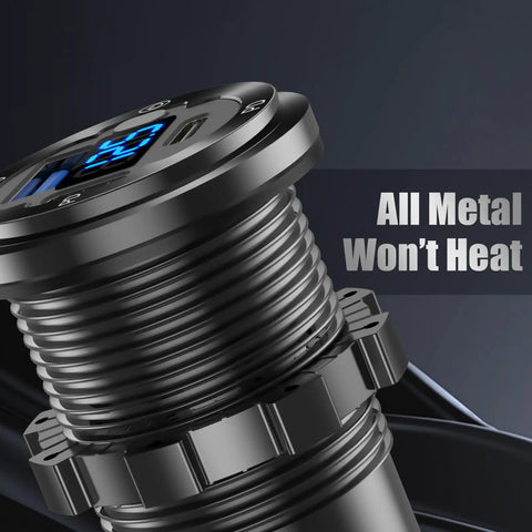 Built Tough All Aluminum 12V USB Car Socket 3-Port Marine Fast Charger Waterproof Cigarette Lighter Outlet close-up